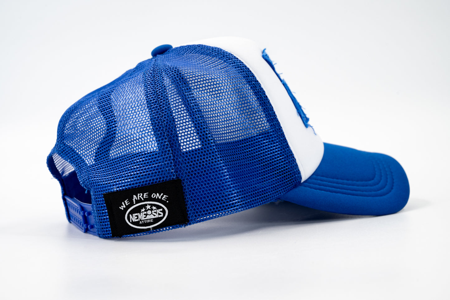 blue trucker hat