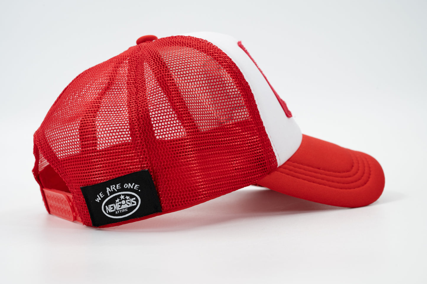 red trucker hat
