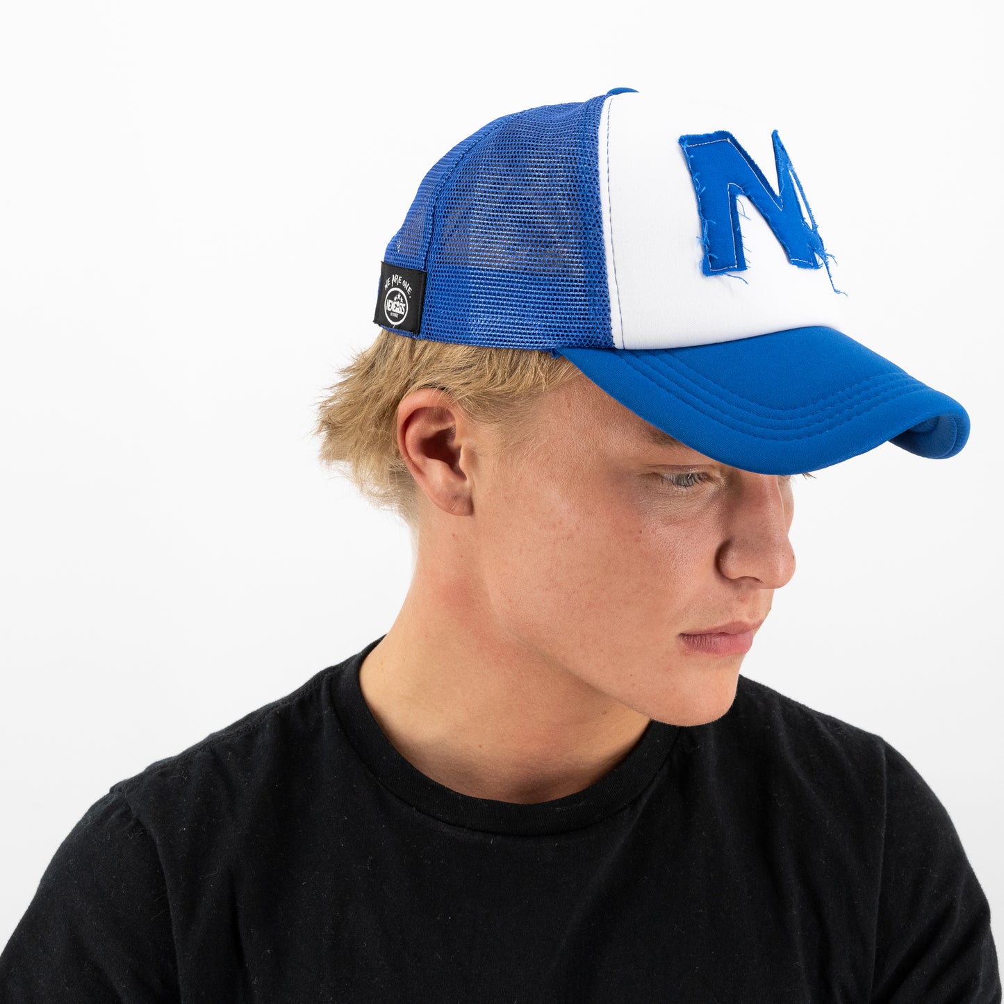 blue trucker hat