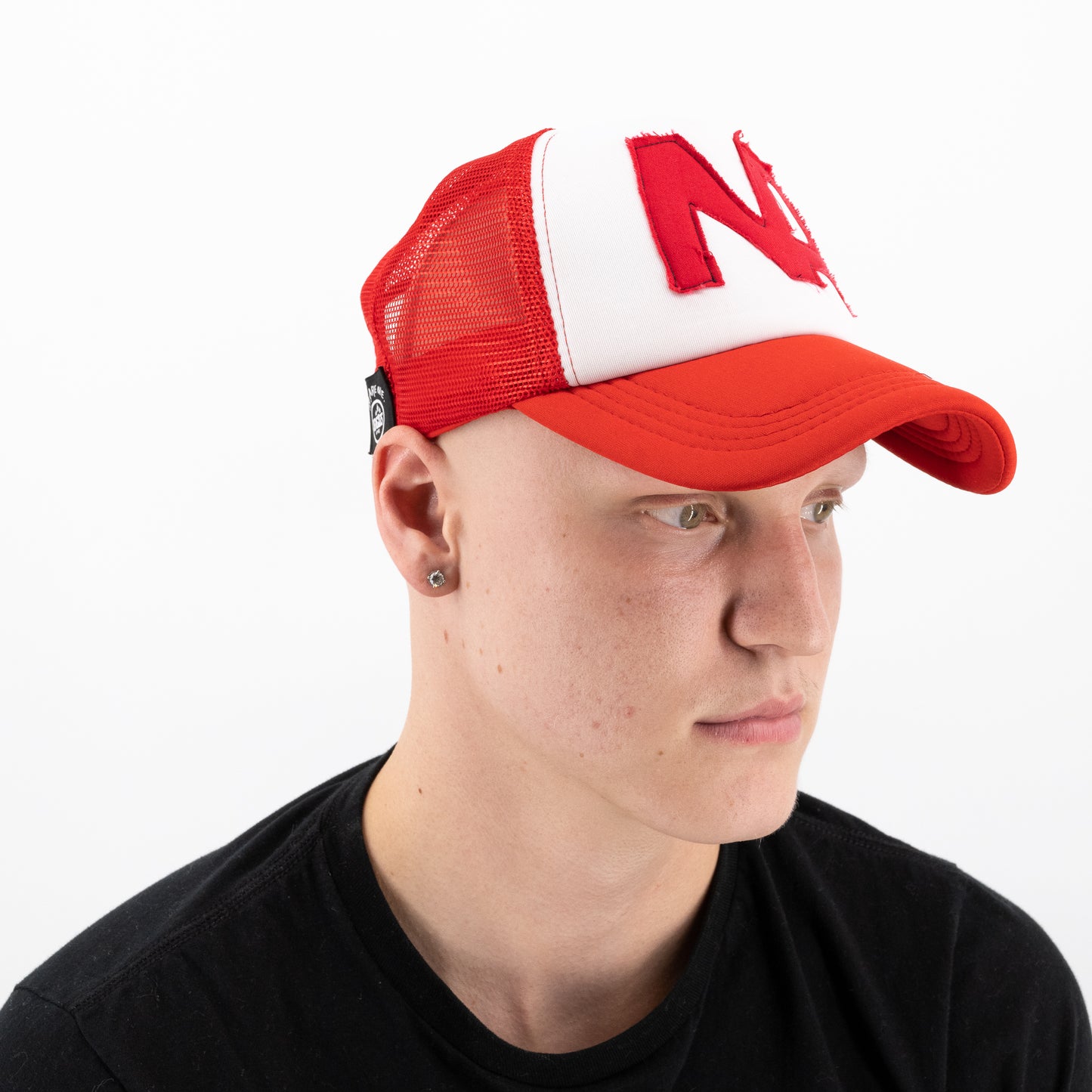 red trucker hat
